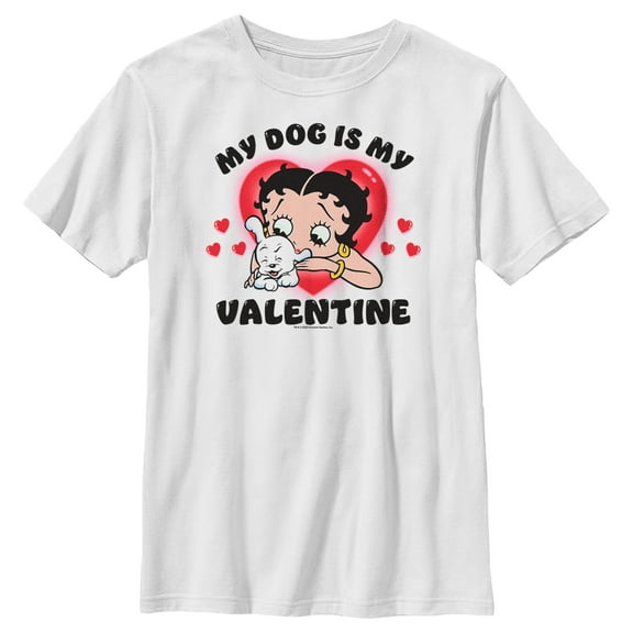 Boy's Betty Boop My Dog Is My Valentine  Graphic Tee White X Small