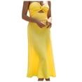 thumbnail image 1 of Robe Midi Aguichant Sans Bretelles à Encolure Cœur - Robe Tube en Lin à Smocks et Découpes pour Invitée de Mariage, 1 of 6
