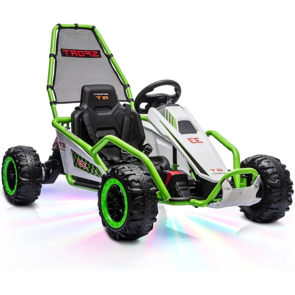 ICEELF 24V Electric Go Kart for Kids Age 6 , Dual 200W Motors Drift Kart with EVA Wheels, Metal Frame, Dual Speed Modes, LED Lights and Music, Green