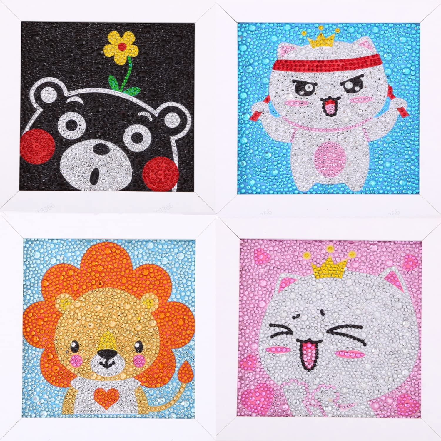 Maydear Small and Easy DIY 5d Diamond Painting Kits With Frame for Beginner  With White Frame for Kids 66 Inch lion Cub 