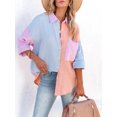 thumbnail image 1 of Blouses à Boutons pour Femmes à Blocs de Couleur, Coupe Ample Décontractée, Manches Longues, 1 of 7