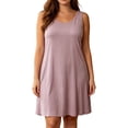 thumbnail image 2 of dazeni Plus Size Soft Modal Sleep Tank Dresses for Women Lightweight Loose Casual Crewneck Sleep Dress Solid Nightgown Sleepwear Purple XXXXL, 2 of 9