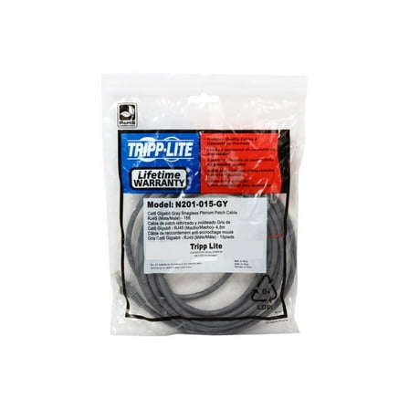 TRIPP LITE N201-015-GY 15 ft. Cat 6 Gray Gigabit Snagless Molded Patch Cable (RJ45 M/M)