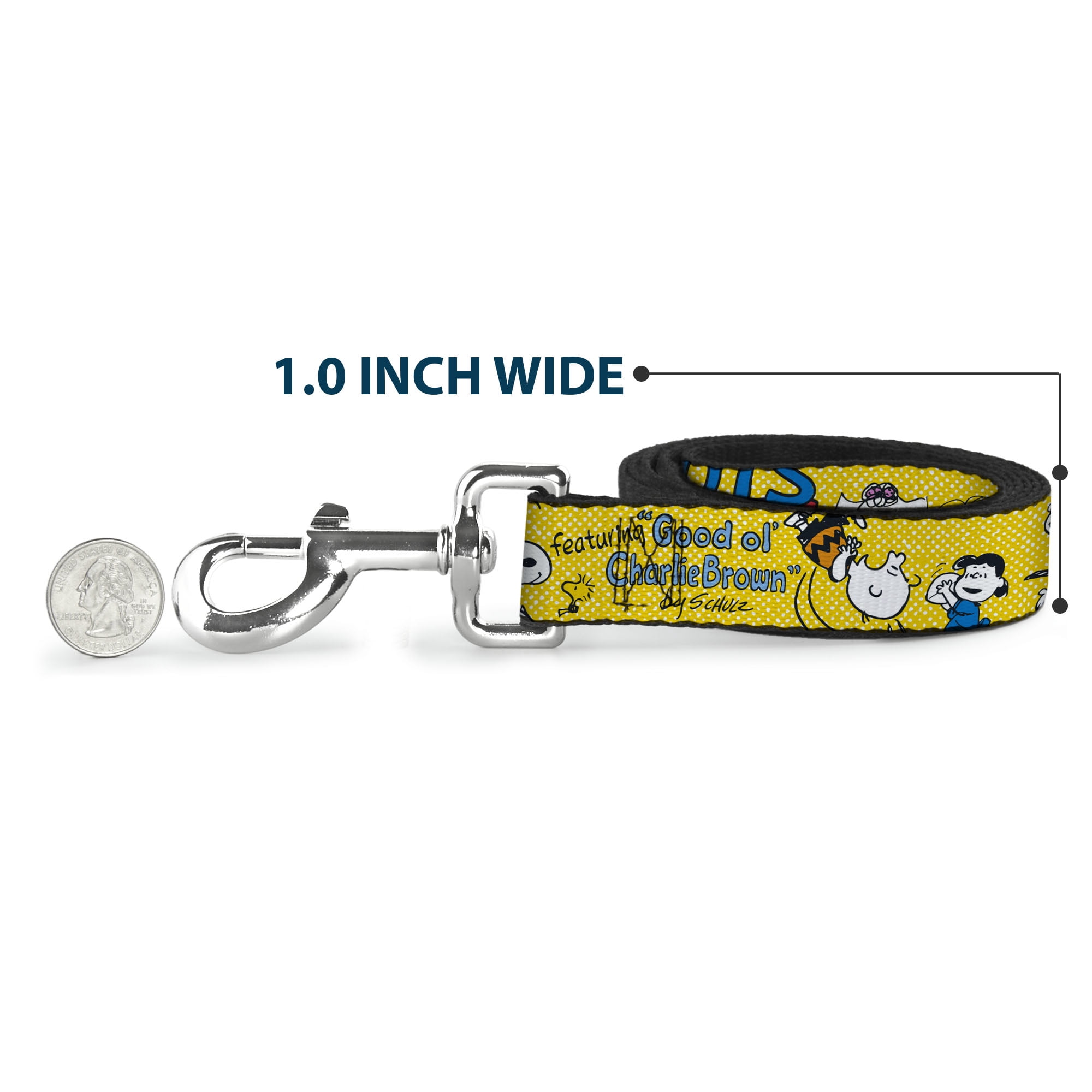 Peanuts Worldwide LLC Pet Leash, Dog Leash, Peanuts Gang Featuring Good Ol Charlie Brown Poses Yellow, 6 Feet Long 1.0 Inch Wide