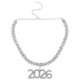 thumbnail image 5 of Collar de cadena cubana: Gargantilla con brillantes diamantes de imitación y colgante número 2026 para mujer, joyería brillante para bodas, Año Nuevo, graduación y fiestas., 5 of 7