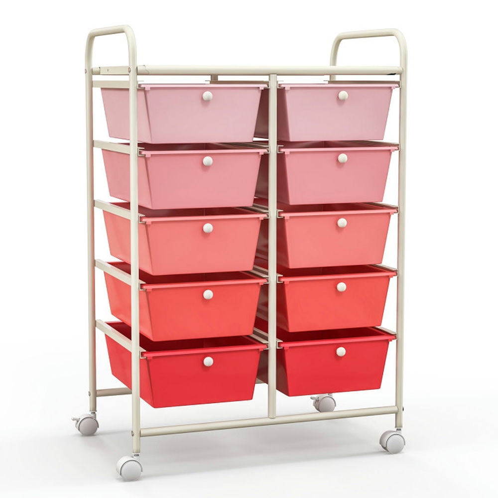 Demi Bonn 10-Drawer Rolling Storage Cart Multi-Use Storage Bin Organizer Rolling with 4 Universal Casters, Gradient Pink