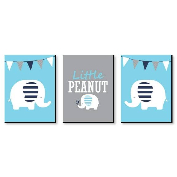 Big Dot of Happiness Blue Elephant - Baby Boy Nursery Wall Art and Kids Room Decorations - Gift Ideas - 7.5 x 10 inches - Set of 3 Prints