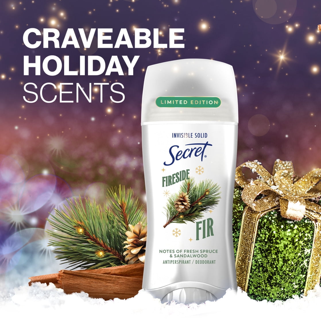 Secret Fresh Invisible Solid Antiperspirant and Deodorant For Women, Fireside Fir, 2.6 oz