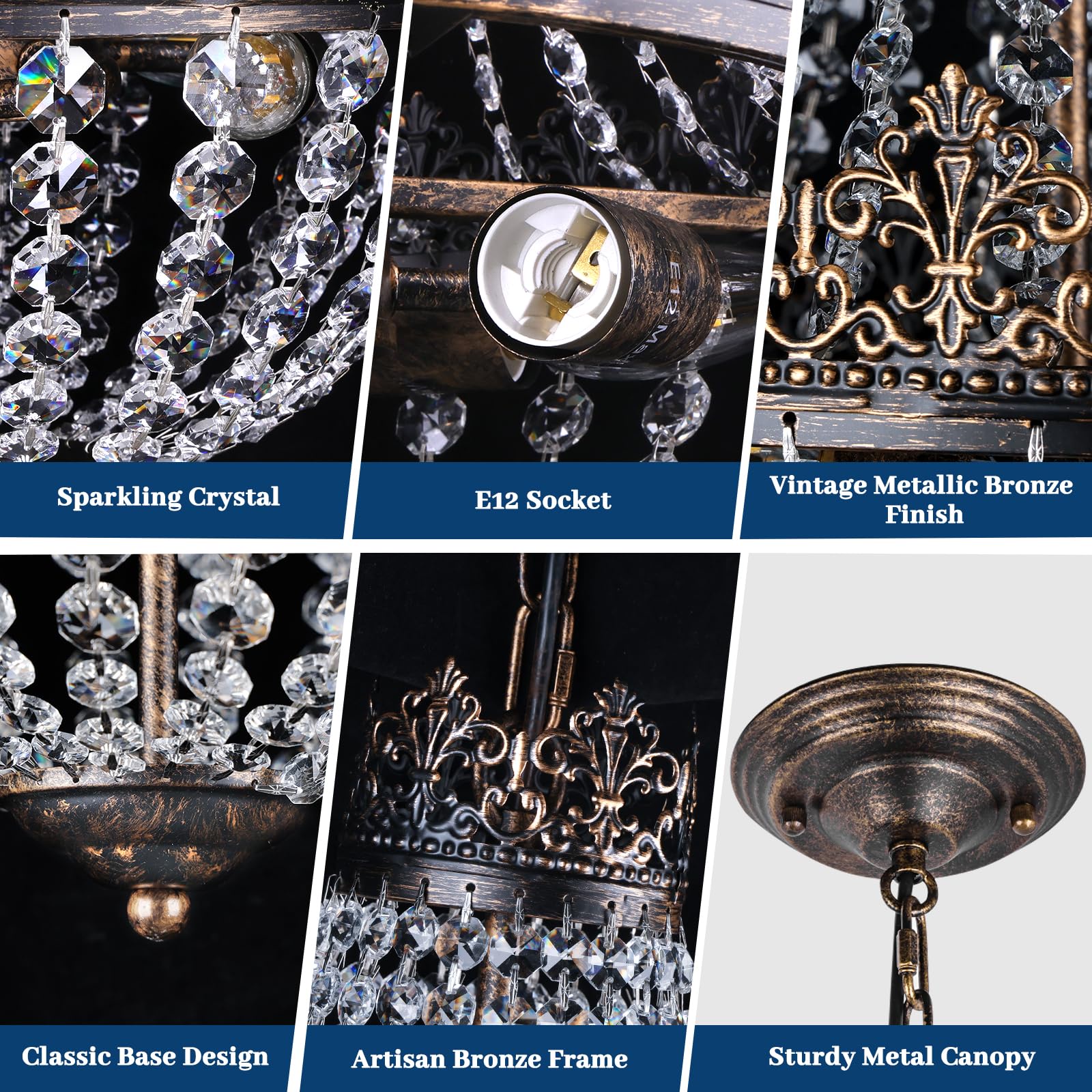 Nordic Hygge Crystal Antique French 6-Light Bedroom Chandelier