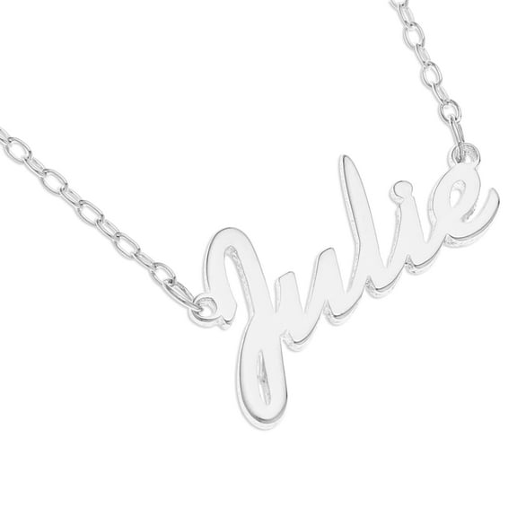 Sterling Silver 'Julie' Name Pendant on 16-inch Trace Chain - White