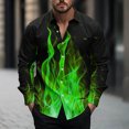 thumbnail image 2 of BiZtdJrK Hawaiian Shirts for Men Casual Button Down Long Sleeve Tops Fashion 3D Flames Graphic Shirt Muscle Fit Blouses Green XXL Lightning Sales of Today, 2 of 6