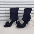 thumbnail image 3 of SACFOF Women's Peep Toe Stiletto Denim Sandals Summer Booties Lace Up Thin Heels Back Zip Tassel Pumps, 3 of 6
