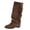 Khaki, variant on Women's Boots Wide Calf Black Mid-Calf Slouch Buckle Low Heel Fringe Boots Women Shoes 36