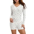 thumbnail image 2 of Women Trendy Playsuit, Floral Print V Neck Button-Down Long Sleeve Tight Rompers Shorts for Ladies, 2 of 9