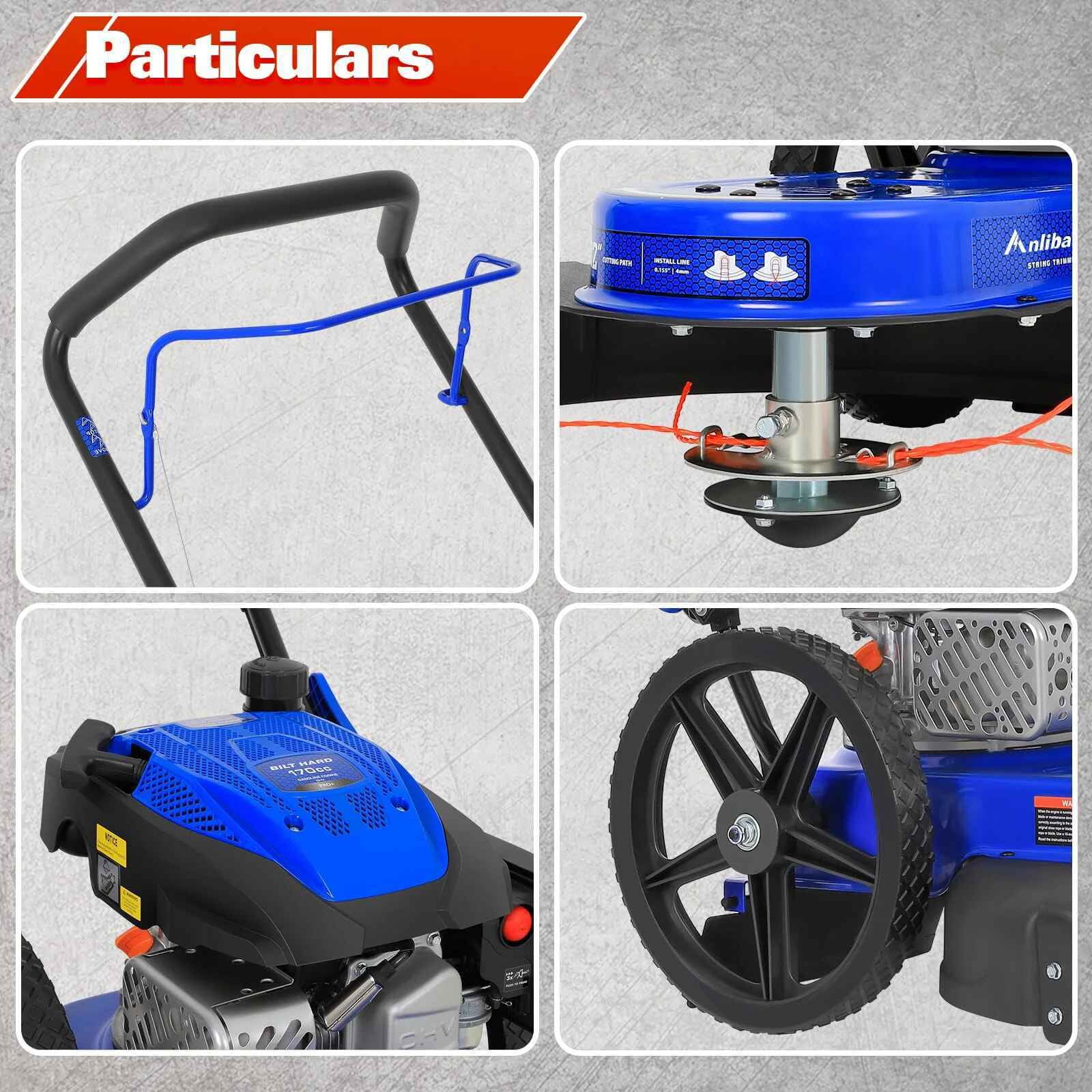 ANLIBATT Walk Behind String Mower 22 inch Gas Grass Trimmer 170cc 4-Cycle 22in Cutting Width 180 with Adjustable Handle Cutter for Farm Lawn Yard