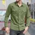 thumbnail image 2 of WTOBBY Men's Casual Long Sleeve Shirt Lapel Collar Button Front Pocket Classic Fit Breathable Cotton Blend Office Wear Business Casual Daily Top,Army Green L, 2 of 8