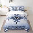 thumbnail image 3 of Manfei Blue Square Aztec 7pcs Bedding Comforter Set for Adult, Tribal Western Bohemian Queen Bedding Sets, Glitter Mandala Hippie Style Reversible Queen Sheet Sets, Microfiber Bedroom Decor, 3 of 8