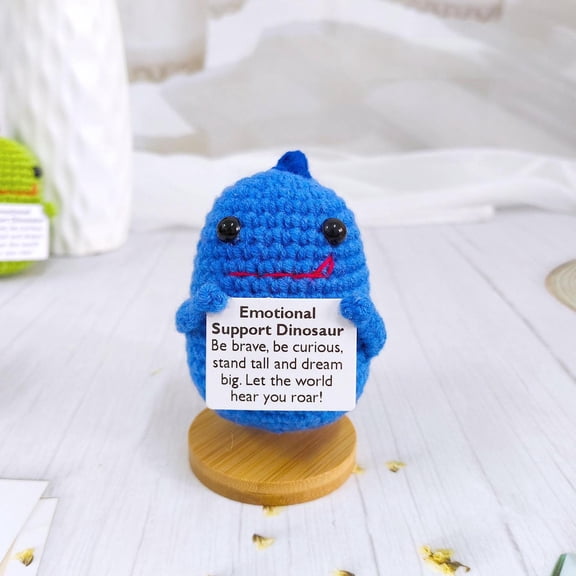 Handmade Emotional Support Dinosaur, Positive Crochet Doll with Card, Inspirational Small Handmade Knitted, Funny Gifts for Women Men Birthday Friends Coworkers, Office Decor