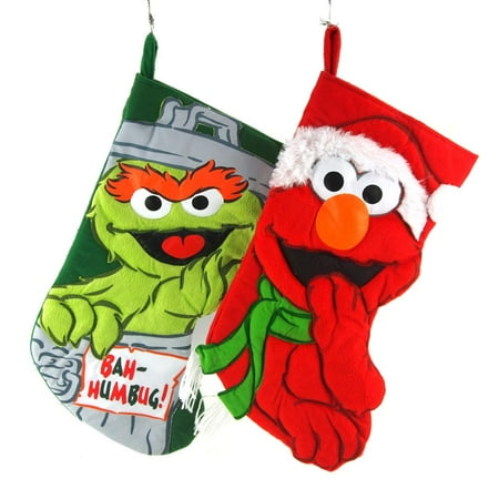 Elmo Stocking - Elmo and Oscar the Grouch Polyester Christmas Stockings, 19-Inch, 2-Piece