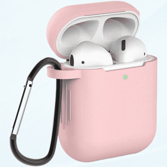 Pink Airpod Case 2nd 1st Generation, Silicone Soft Airpod Case Cover with Keychain & Pom Pom for Women Girl Compatible with Apple Airpods 2nd 1st Generation Charging Case, LED Visible (Pink)