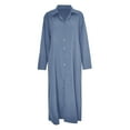 thumbnail image 5 of IDALL Maxi Dresses,Casual Dresses Women's Casual Button Down Cotton Linen Long Shirt Dress With Pockets Long Sleeve Dress,Long Dresses,Womens Dresses Blue 2 Dress 5XL, 5 of 5