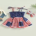 thumbnail image 4 of Combinaison d'Été Sans Manches à Rayures Étoilées Décontractée pour Fille + Bandeau, 4 of 8