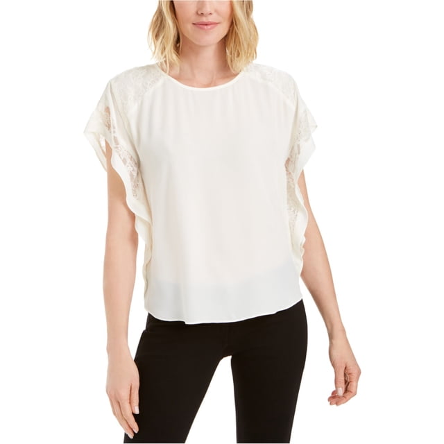 JM Collection Blouse à Enfiler avec Dentelle pour Femmes, Blanc Cassé, Moyen