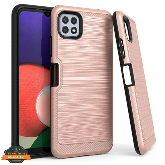 Xpression Case for Samsung Galaxy A22 5G Armor Brushed Texture Rugged Carbon Fiber Design Shockproof Dual Layers Hard   TPU Protective Phone Cover [Rose Gold]