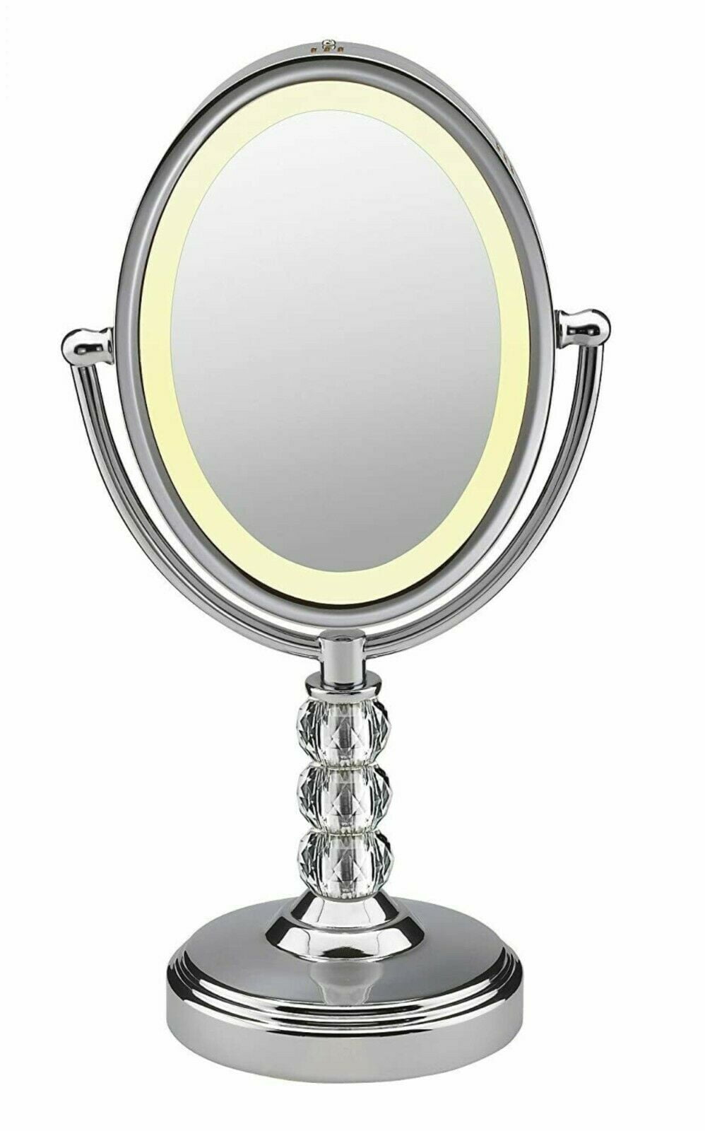 Conair Double-Sided Lighted Vanity Mirror with LED Lights, 1x/7x  Magnification, Elegant Crystal and Polish Chrome
