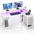 thumbnail image 2 of Seventable Gaming Desk with Drawers, 47.2 Inch L Shaped Desk with Storage Shelves, Small Office Desk with LED Lights & Power Outlets, White Corner Computer Desk with Monitor Stand for Bedroom, 2 of 4