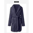 thumbnail image 6 of GESJQFZ Women Plush Hooded Shawl Collar Tie Waist Long Sleeve Bathrobe with Pockets, 6 of 7