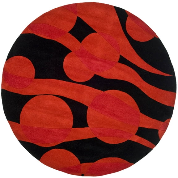 SAFAVIEH Soho Josie Geometric Wool Area Rug, Black/Red, 6' x 6' Round