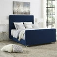 thumbnail image 2 of Posh Living Alex Linen Fabric Upholstered Platform King Bed Frame in Blue, 2 of 9