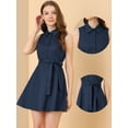 thumbnail image 2 of INSPIRE CHIC Vestido Sin Mangas Para Mujer Con Cuello En Punta Y Lazo En La Cintura Vestidos Acampanados Azul oscuro M, 2 of 5