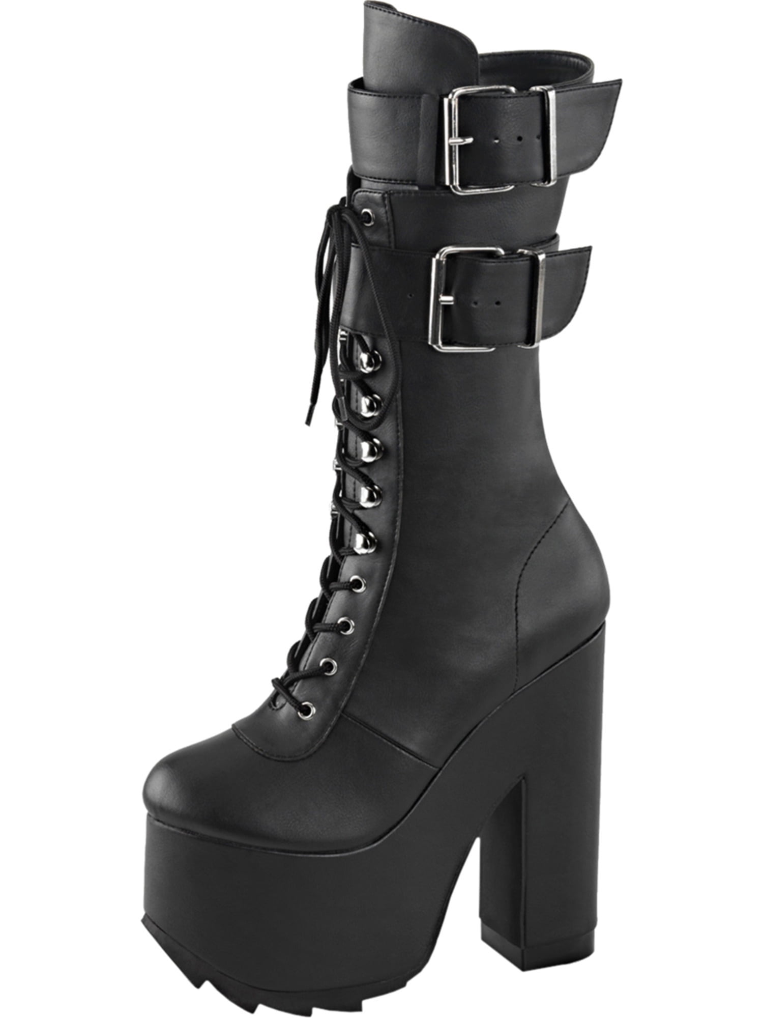 leather high heel combat boots