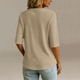 thumbnail image 5 of ClodeEU Women's Waffle Knit Henley V Neck Button Elbow Sleeve Top,Casual Loose Blouse Beige,Women's Plus XL, 5 of 6