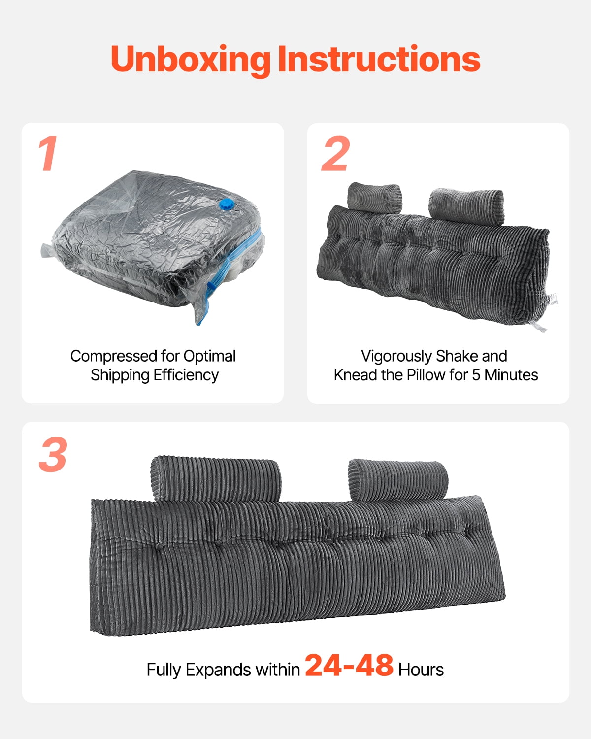 VEVOR Headboard Pillow, King Size Wedge Headboard Pillow with 2 Side Pockets and 2 Headrests, Bed Wedge Pillow for Reading, Gaming, Resting, Working in Bed, Grey