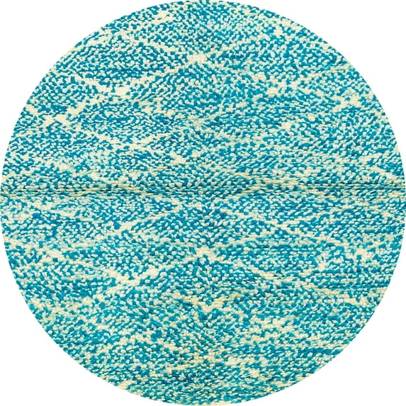 Ahgly Company Machine Washable Indoor Round Abstract Aquamarine Green Area Rugs, 7' Round