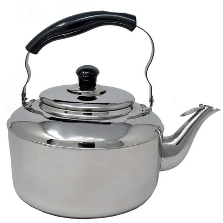 Extra Large 5 Liter Traditional Stainless Steel Heavy Duty Whistling Tea Kettle Specialty Cool Touch Handling Mirror Finish Easy Pour Spout Kitchen Home Restaurant - For Large