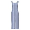 thumbnail image 5 of Lenpel Women's Jumpsuits Plus Size Sleeveless Spaghetti Strap Striped Plaid Straight Leg Rompers Causal Loose Overalls with Pockets, 5 of 5
