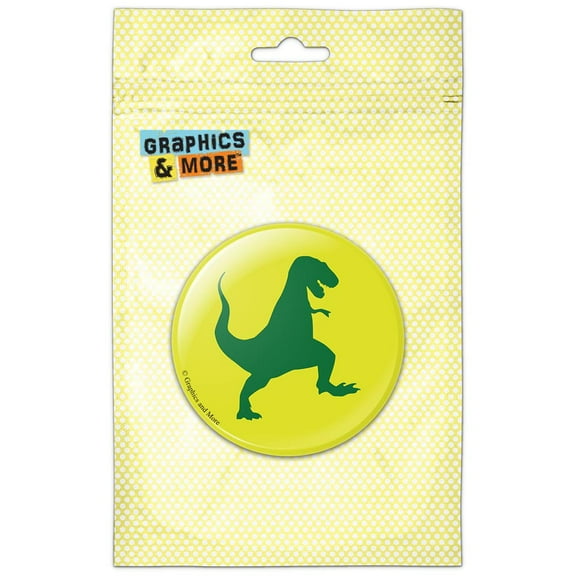 Tyrannosaurus Silhouette Green on Yellow Pinback Button Pin Badge
