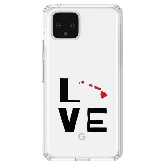 DistinctInk Clear Shockproof Hybrid Case for Google Pixel 4 XL (6.3" Screen) - TPU Bumper Acrylic Back Tempered Glass Screen Protector - Hawaii - Love Black & Red