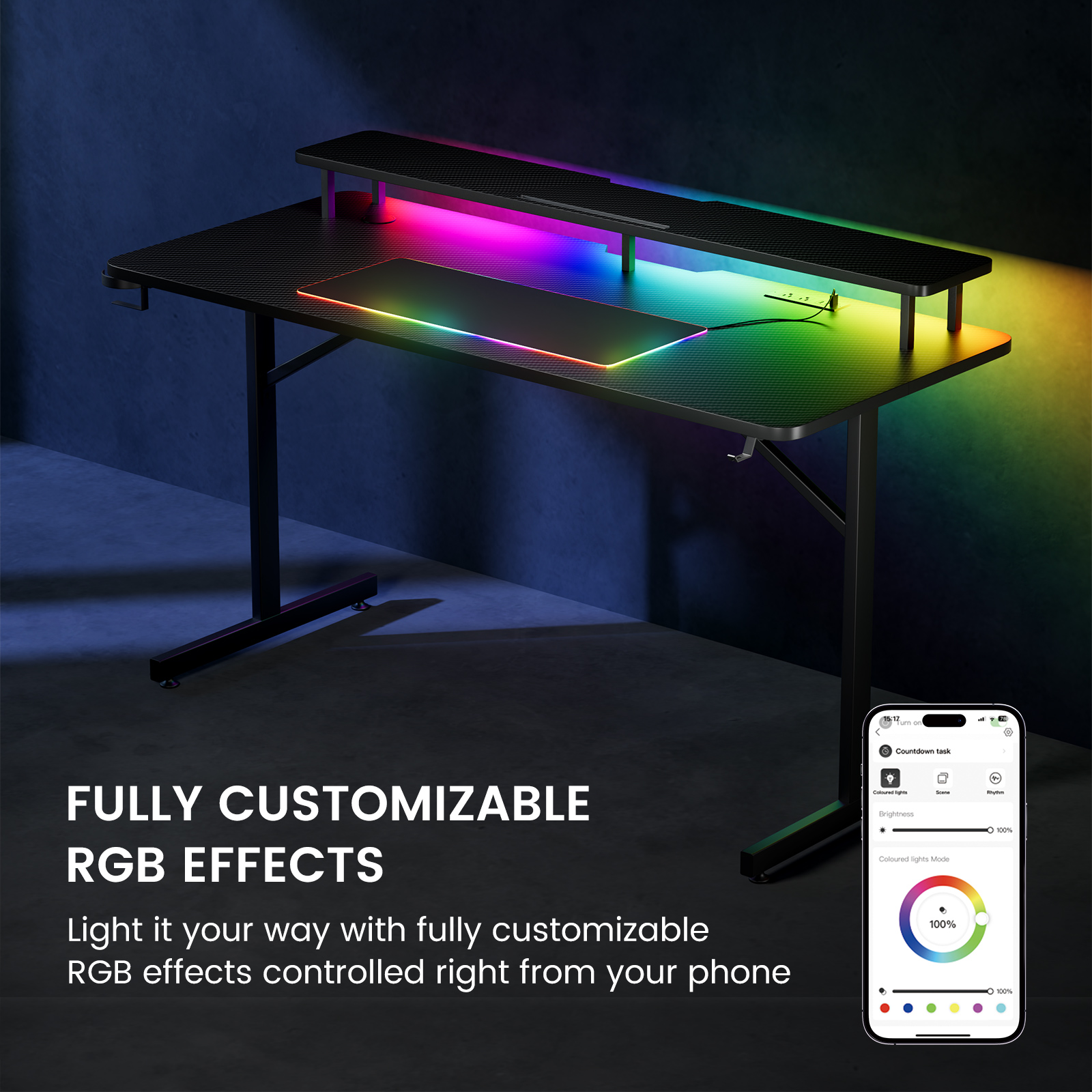 GTRACING Lumina Elite LED Gaming Desk with Wireless Charging, Black photo 3