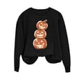 thumbnail image 2 of CLOISE Womens Crewneck Sweatshirt Graphic Halloween Fleece Lining Trendy Pullover Pumpkin Long Sleeve Tops Fall Winter Slim Outfits for Daily Wear Black XL, 2 of 5