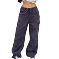 thumbnail image 2 of xiaxaixu Women Baggy Pants Solid Color Drawstring Waist Cargo Pants Multiple Pockets Jogger Pants, 2 of 9