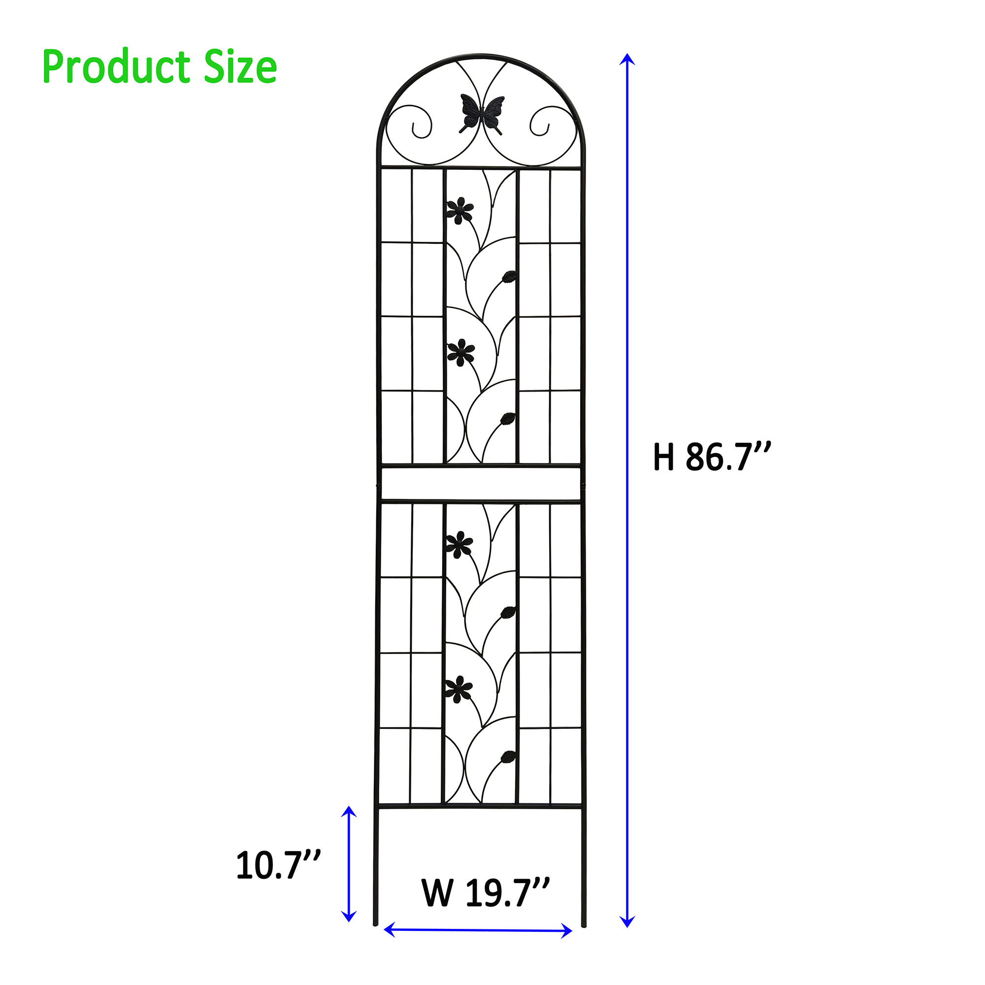 Heavy Duty Rustproof Black Iron Garden Trellis 2 Pack  86" x 19.7" For Potted Plant Support & Climbing Vines