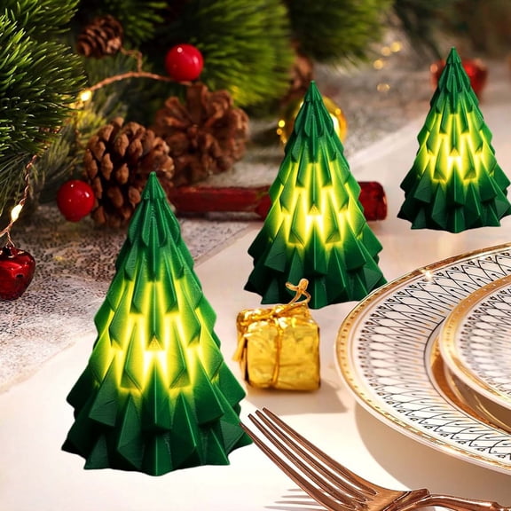 Fllostpr Christmas 3D 3.1X2.2" Green Luminous Tree Ornament Lamp, Decoration for Desk Bedside Counter Mantel Party