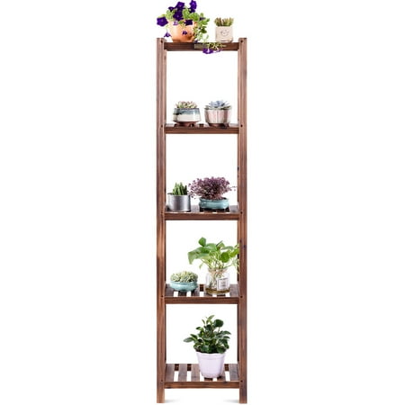 Outdoor Wall Shelves Topbuy 4-Tier Corner Wood Display Shelf Flower Racks Plant Stand Storage Book Shelf for Balcony ()