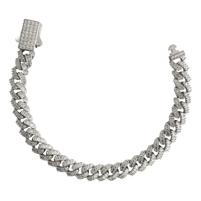 Pulsera Cubana Hombre Zirconias Piedra Made In Thailand S925 gris Largo/Ancho: 17 cm x 8 mm