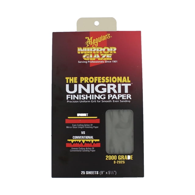 Papel de lija Meguiar's Unigrit para acabado, 2000 g, 25 hojas